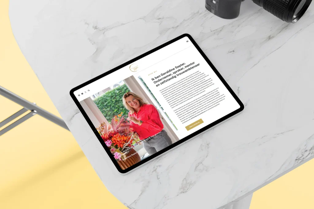 Webdesign voor Geraldine Septer, met een persoonlijke en professionele uitstraling die aansluit bij haar merkidentiteit.