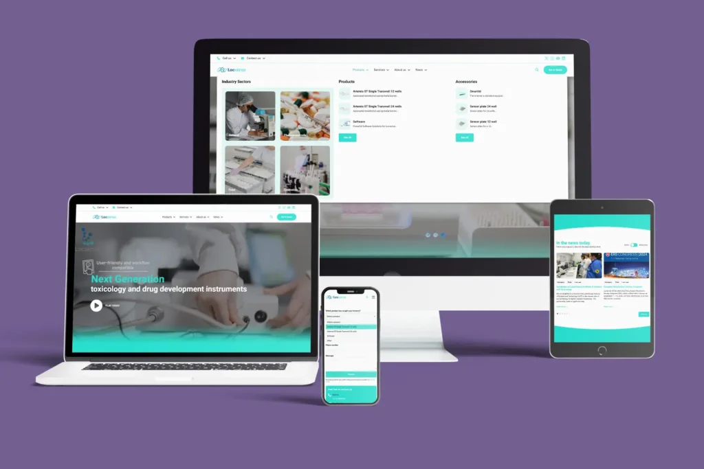 Responsive webdesign voor Locsense, afgestemd op verschillende schermformaten en apparaten.